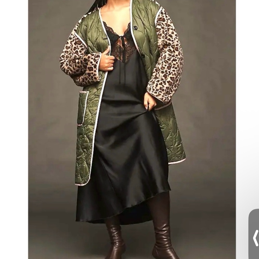 Anthropologie Olive Green Quilted Long Liner Jacket Size 2X NWT